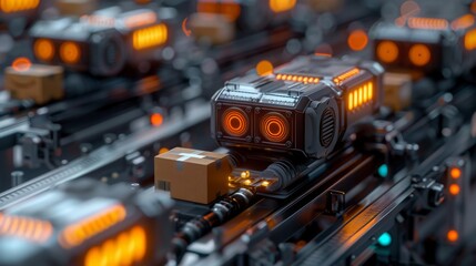 Packages swiftly moving on a conveyor system in a modern distribution warehouse.