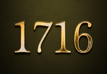 Old gold effect of 1716 number with 3D glossy style Mockup.	