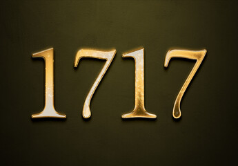 Old gold effect of 1717 number with 3D glossy style Mockup.	