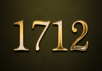 Old gold effect of 1712 number with 3D glossy style Mockup.	