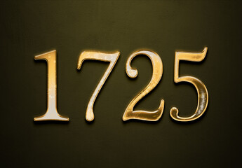 Old gold effect of 1725 number with 3D glossy style Mockup.	