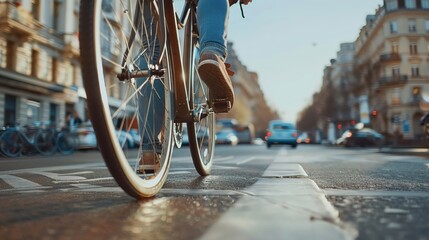 A close view of a cyclists legs pedaling furiously
