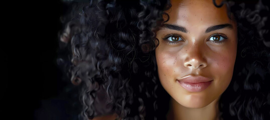Fototapeta premium Young woman with curly hair style. Generative ai design concept art.