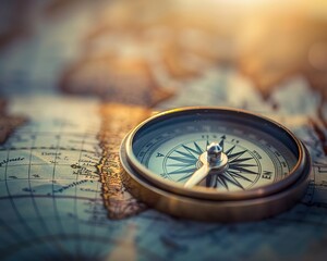 The compass needle and map in tight focus