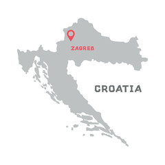 Croatia vector map illustration, country map silhouette with mark the capital city of Croatia inside isolated on white background. Every country in the world is here