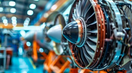 Close Up of Jet Engine Assembly in Factory