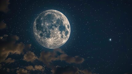 Naklejka na ściany i meble Gaze upon the serene beauty of a full moon in the night sky.