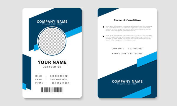 Simple blue identity card design template. Professional ID card design for employees. Vector