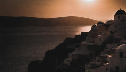 santorini greece famous oia in sunset time golden hour - obrazy, fototapety, plakaty