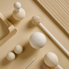 a studio shot of a closeup of A sports accessories, neutral beige background, minimalism style 