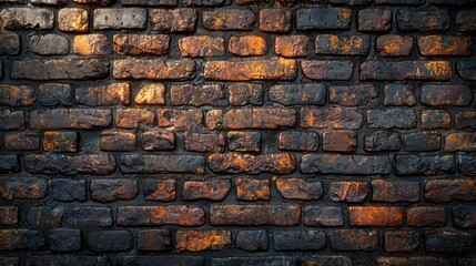 Obraz premium Dark brown brick wall with rich textures, evoking urban rawness and timelessness, AI Generative.