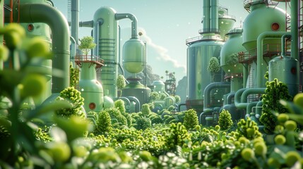 Biofuel production in a 3D cartoon animation, green energy sources in a fun and engaging way
