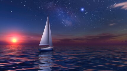 Embark on a celestial journey as a beautiful white boat cruises towards the forever star in a 3D romantic setting. Serenity, love, and infinite beauty