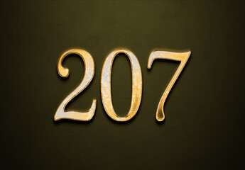 Old gold effect of 207 number with 3D glossy style Mockup.	