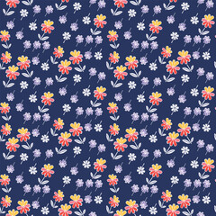 Japanese Colorful Flower Fall Motif Vector Seamless Pattern