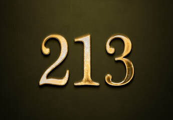 Old gold effect of 213 number with 3D glossy style Mockup.	