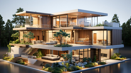 Fototapeta premium Award-Winning Modern 2-Floors House Design