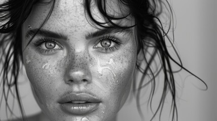 Fototapeta premium Woman with Freckles Close-Up