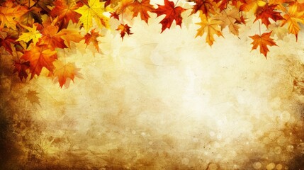Naklejka na ściany i meble Autumn leaves on grunge background. Fall season concept with copy space for text