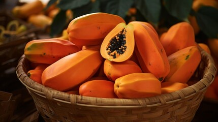 Basket brimming with sweet, ripe papayas