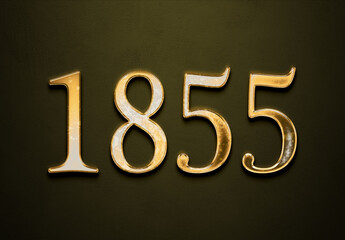 Old gold effect of 1855 number with 3D glossy style Mockup.	