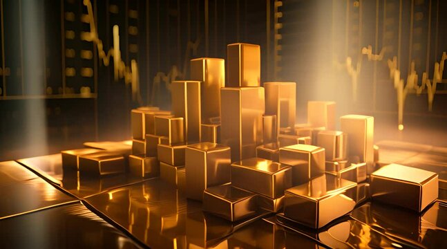 gold bars background stock market chart. business positive movement. gold market increase video