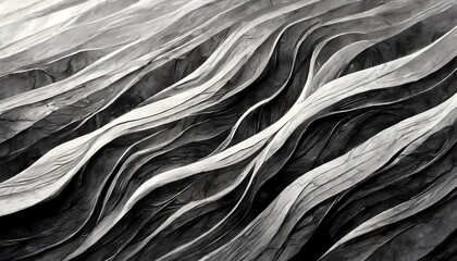 abstract black and white hand drawn wavy line drawing seamless pattern modern minimalist fine wave...
