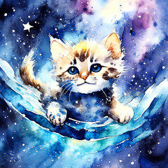 우주를 유영하는 아기 고양이