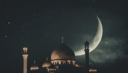 ramadan kareem background with mosque and crescent moon