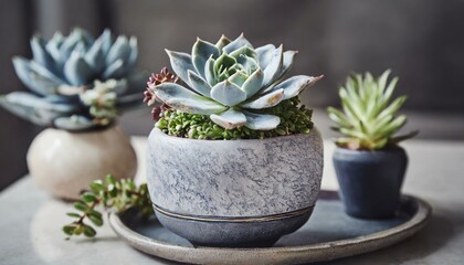 set of cactus in pots, wallpaper collection Set of different mixed cactus and succulents types of small mini plant in modern ceramic nordic vase pot as furniture cutouts isolated