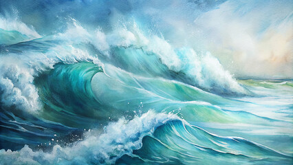 Illustration of a huge ocean wave for surfing template - obrazy, fototapety, plakaty