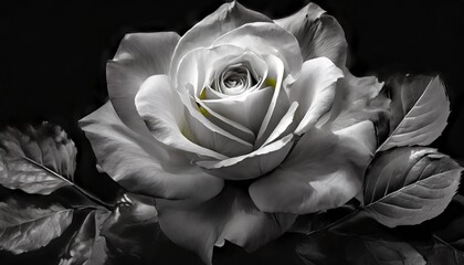 a black and white photo of a flower on a black background with a white rose in the middle of the petals