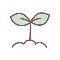 Fototapeta premium Cute plant icon. Hand drawn illustration of a green sprout isolated on a white background. Kawaii sticker. Vector 10 EPS.