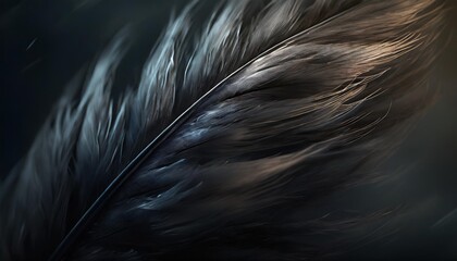 black matte feather of crow close up background