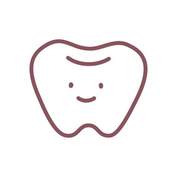 Cute tooth icon. Hand drawn illustration of a funny smiling tooth isolated on a white background. Kawaii sticker. Vector 10 EPS.