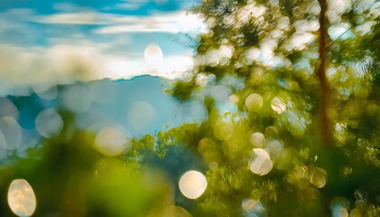 blur background of green tree with sky bokeh nature