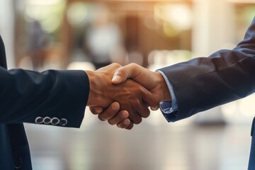 Businessmen shaking hands with the other person in a suit
