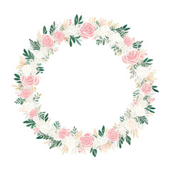 Fototapeta na wymiar Rose wreath watercolor frame flowers, a set of illustrations in handmade 