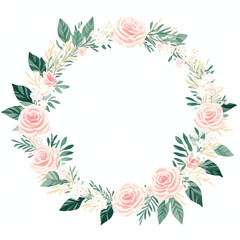 Fototapeta na wymiar Rose wreath watercolor frame flowers, a set of illustrations in handmade 