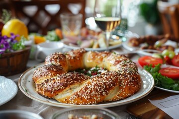 Obraz na płótnie Canvas Photo of tasty national eastern, turkey simit bakery 
