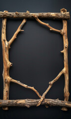 Chic dark backdrop surrounded by a natural driftwood frame.