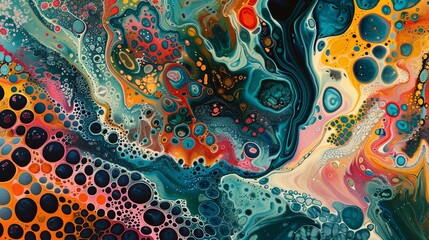 Aerial fluid art, abstract patterns, vibrant palette, high detail