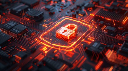 High-Tech Digital Security Padlock on Circuitry