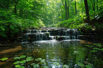 A lush forest with a flowing stream, showcasing the beauty and importance of nature conservation