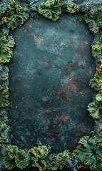 Green lichen frame on a textured backdrop.