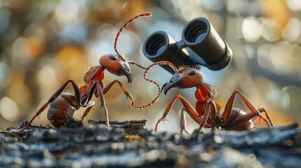 ants on the ground with magnifying glass 
