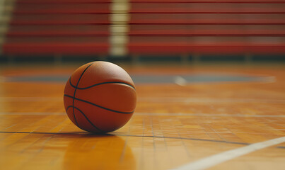 Naklejka premium Basketball on Court Floor Medium Shot