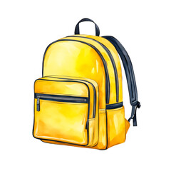 Yellow school bag watercolor illustration, isolated, clipart, back to school