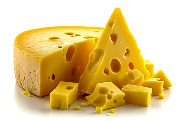 Foto op Canvas Block of cheese has been cut into several pieces with some of them having triangular shape. © valentyn640