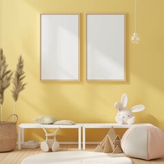 Frame Mockup, Wall Art Mockup, lovely baby room, home room interior background, 3d render
